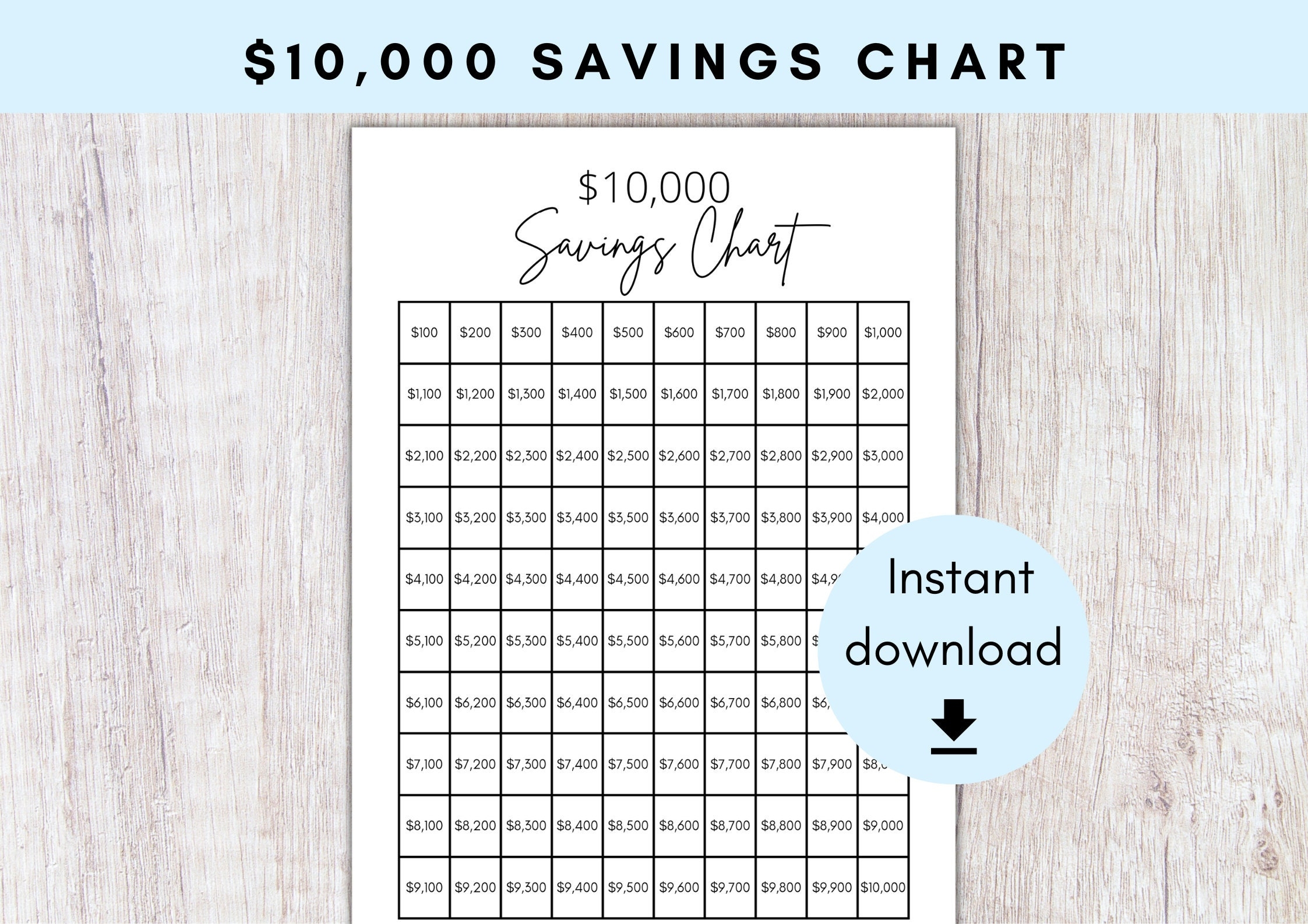 10 000 Dollar Savings Chart 10K Savings Progress Tracker Printable Money Savings Challenge A4 A5 US Letter Etsy