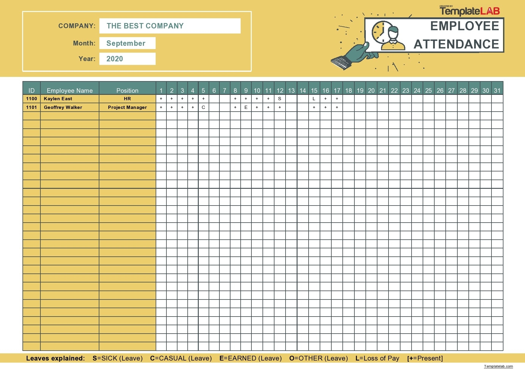 Free Printable Weekly Attendance Sheet Template