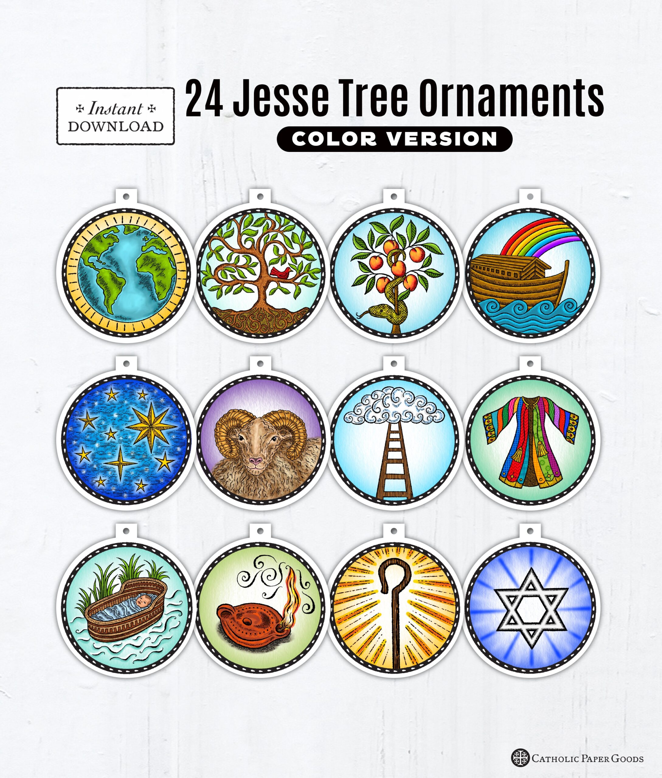 24 Jesse Tree Printable Color Ornaments PDF Full Color Ornaments 