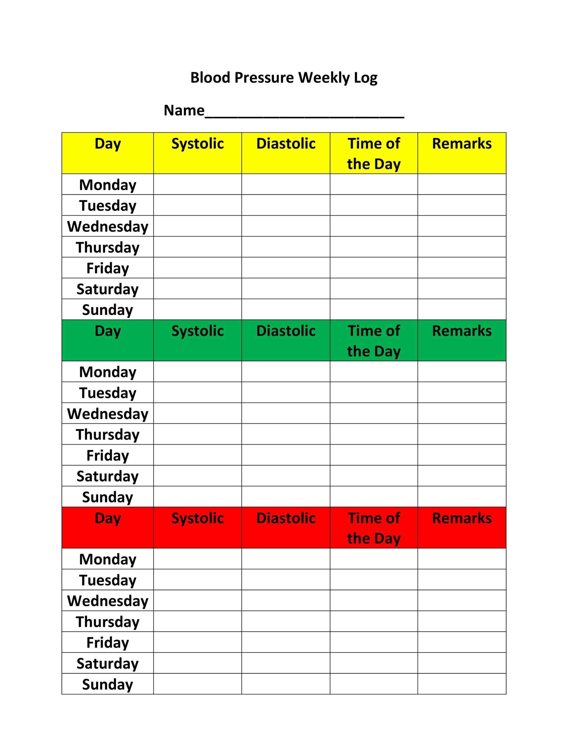 Blood Pressure Printable Log Chart