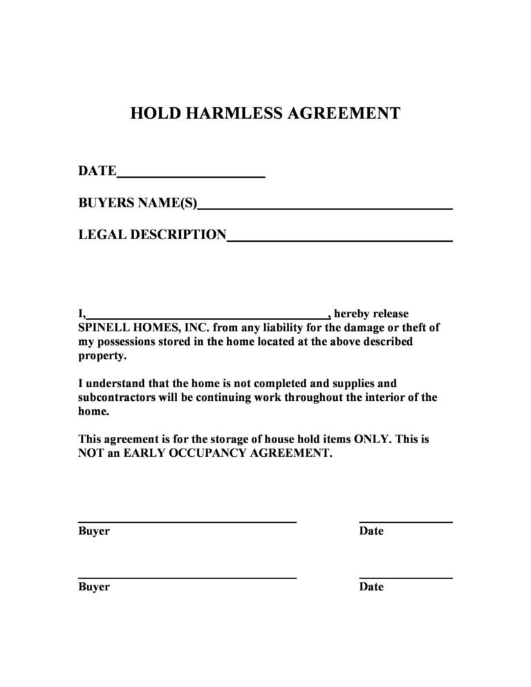 40 Hold Harmless Agreement Templates Free TemplateLab