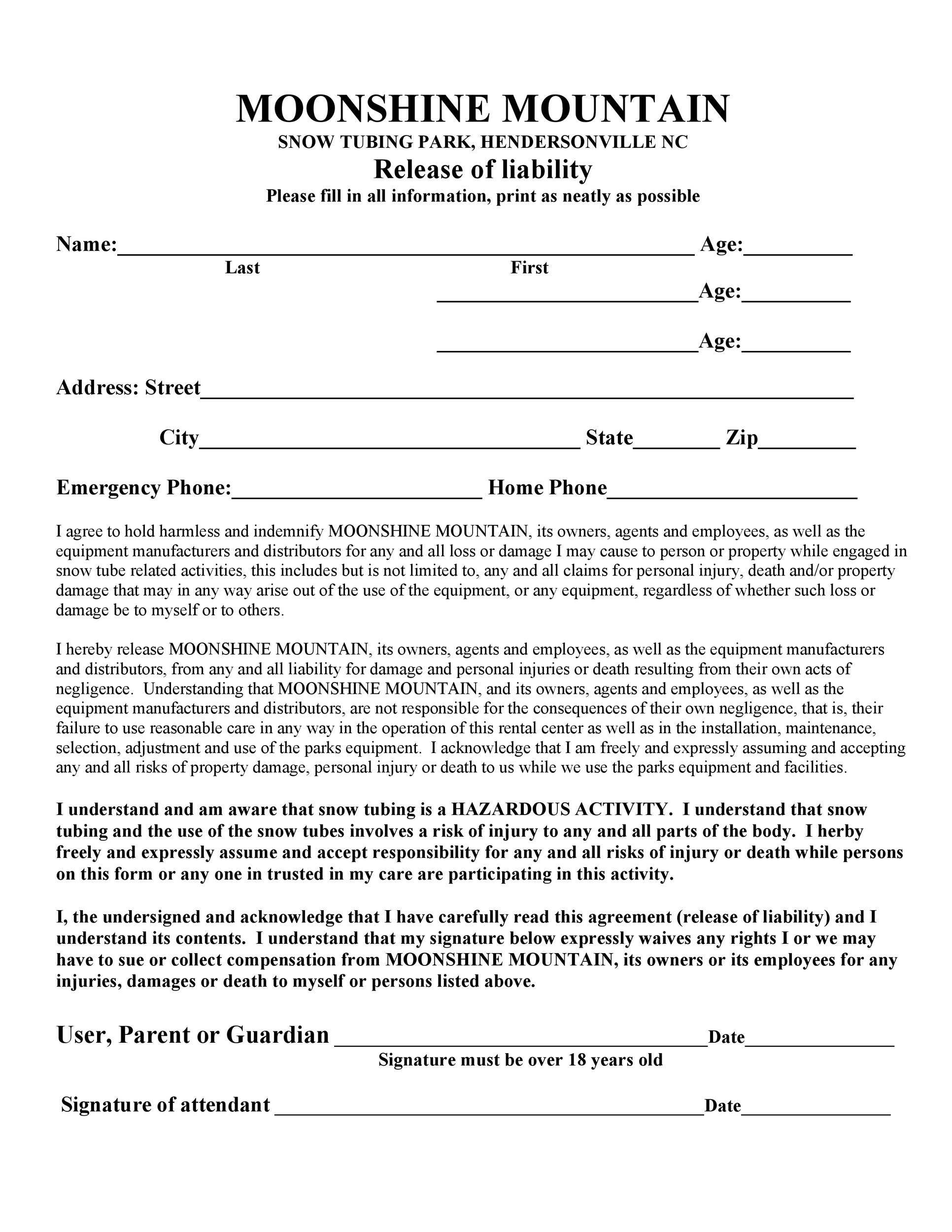 Free Printable Liability Waiver Form