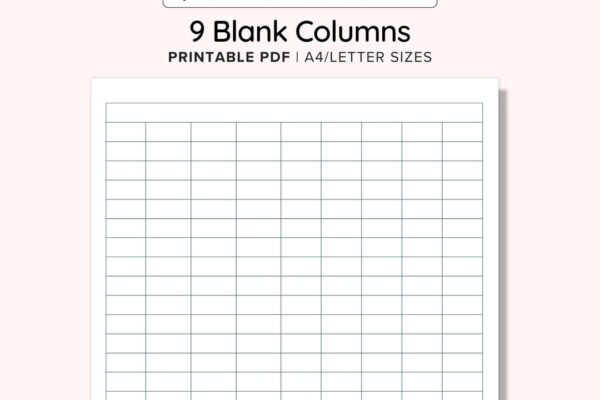 9 Blank Columns Chart Text Input Print And Write PDF Digital Download File A4 US Letter Size Not Fully Editable Templates Instant Download Etsy