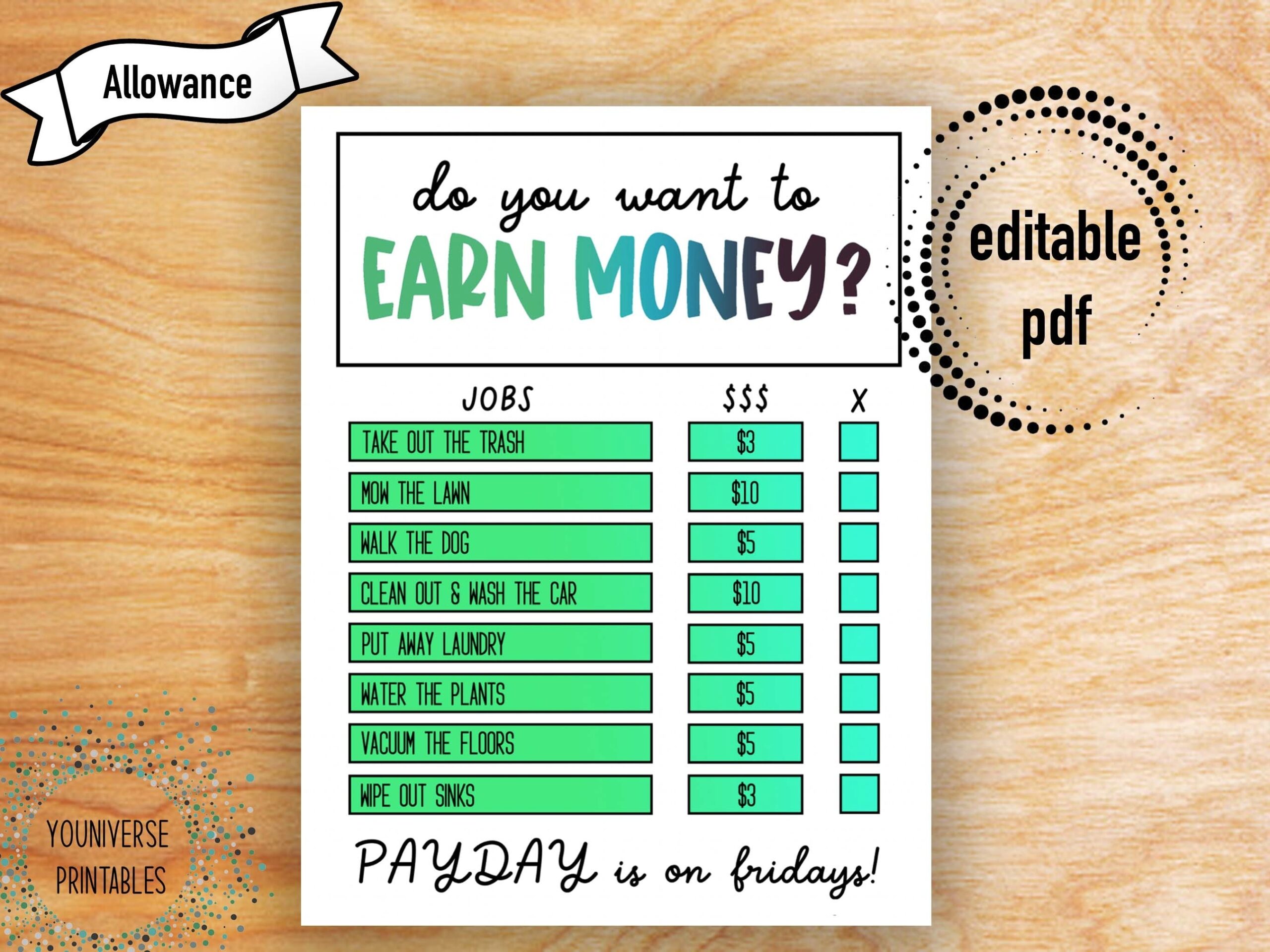 Printable Chore Chart With Prices