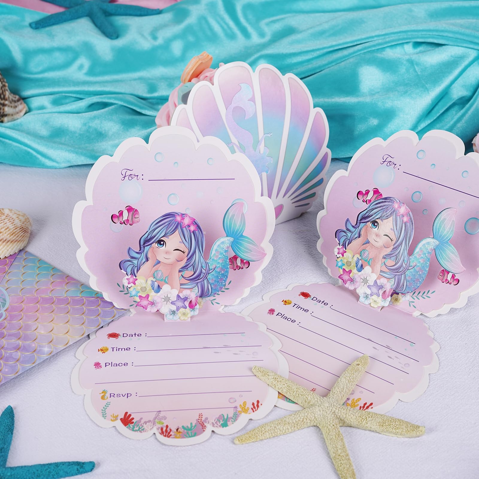 Amazon OurWarm 24PCS Mermaid Birthday Invitations Girl With Envelopes 3D Pearlescent Birthday Party Invitations Mermaid Party Supplies For 