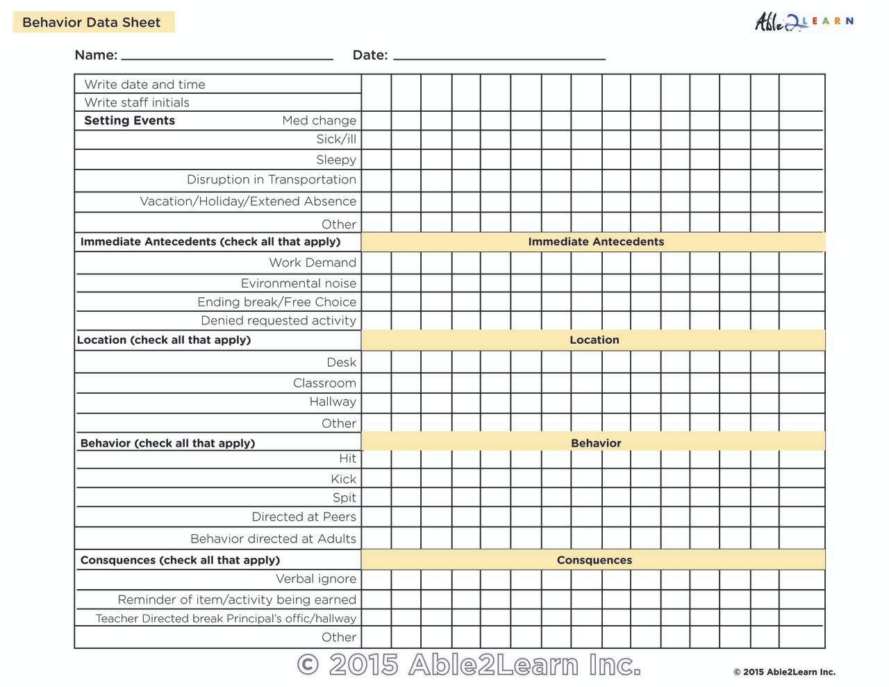 Free Printable Abc Behavior Chart
