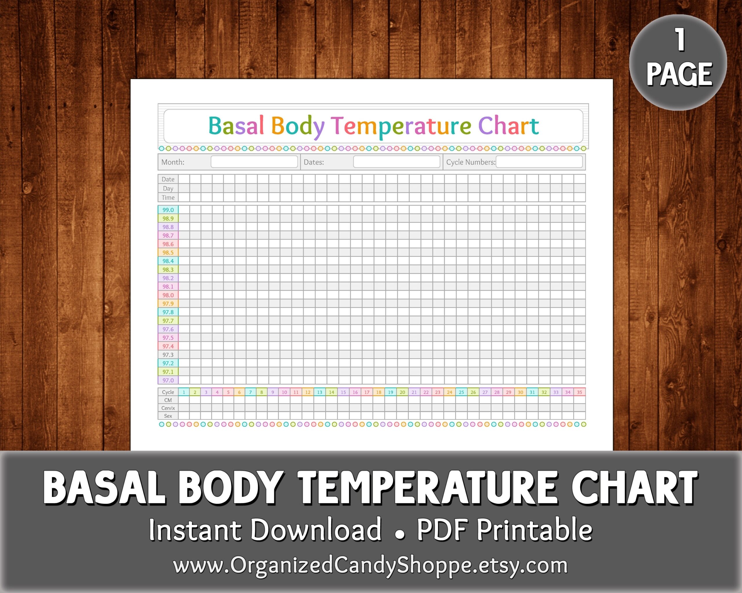Basal Body Temperature Chart 1 Page Instant Download PDF Printable