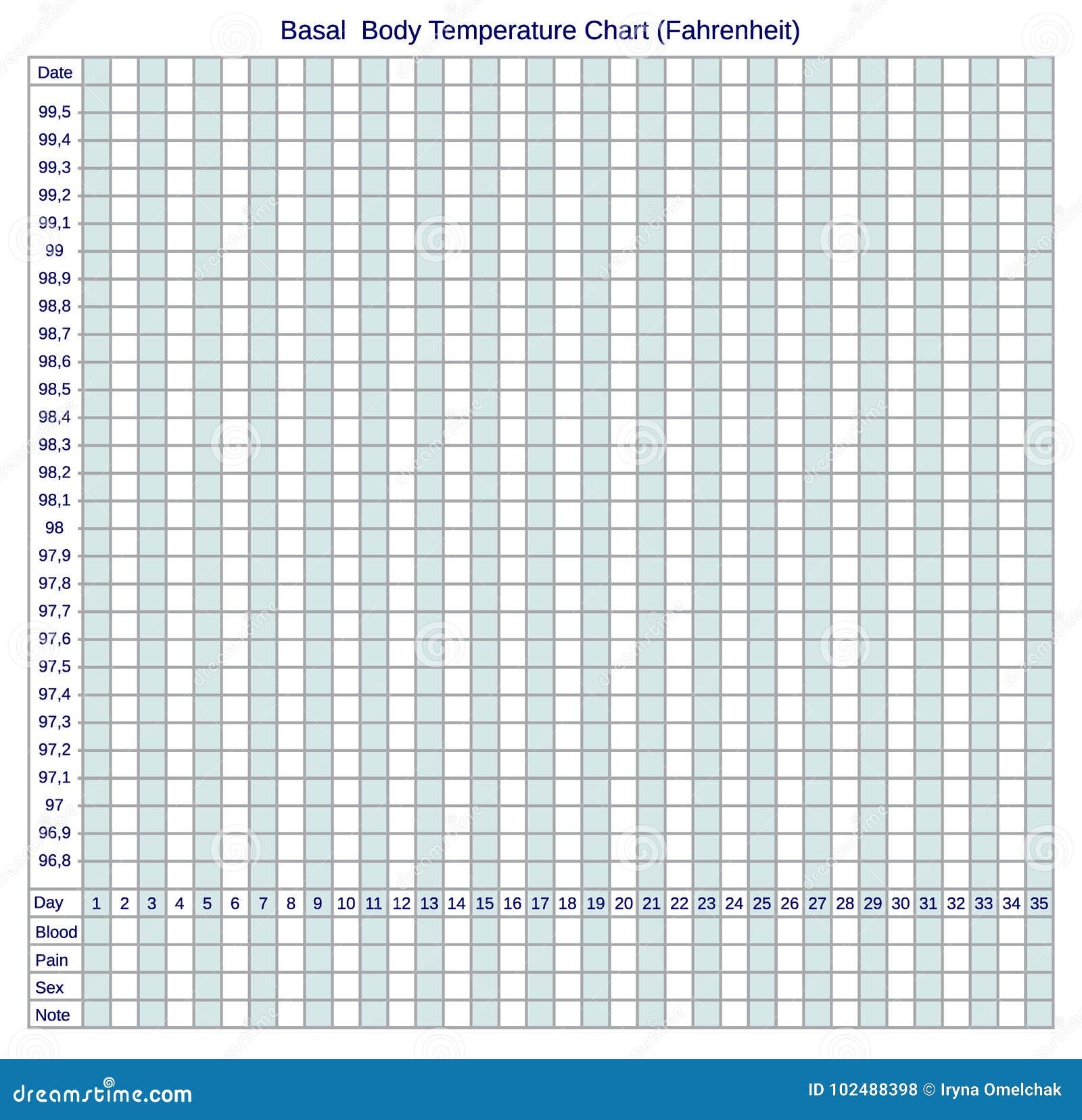 Basal Body Temperature Chart Fahrenheit Schedule For Self filling Stock Vector Illustration Of Calendar Isolated 102488398