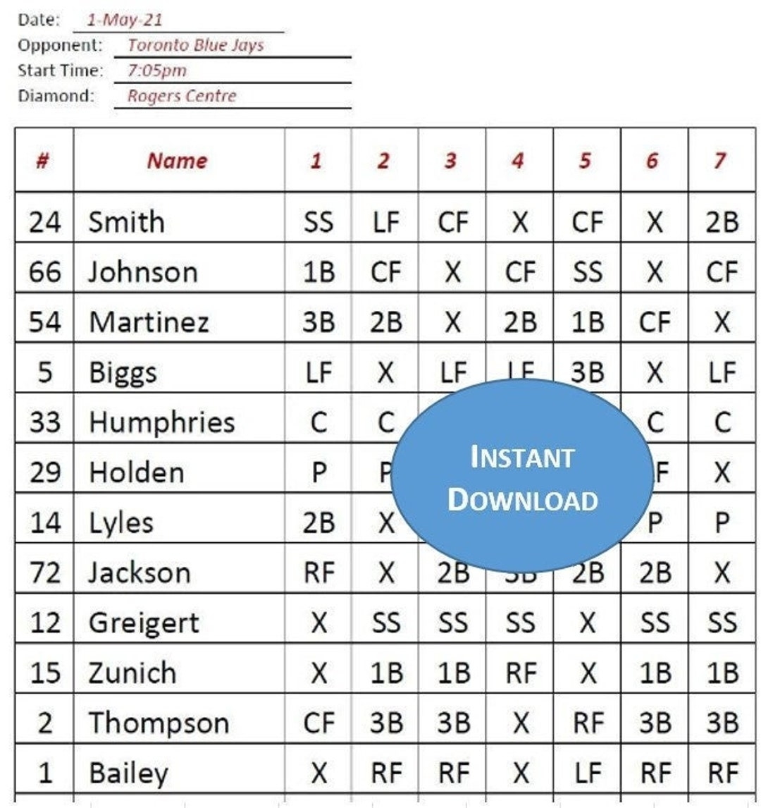 Baseball Lineup Card Template Etsy Canada