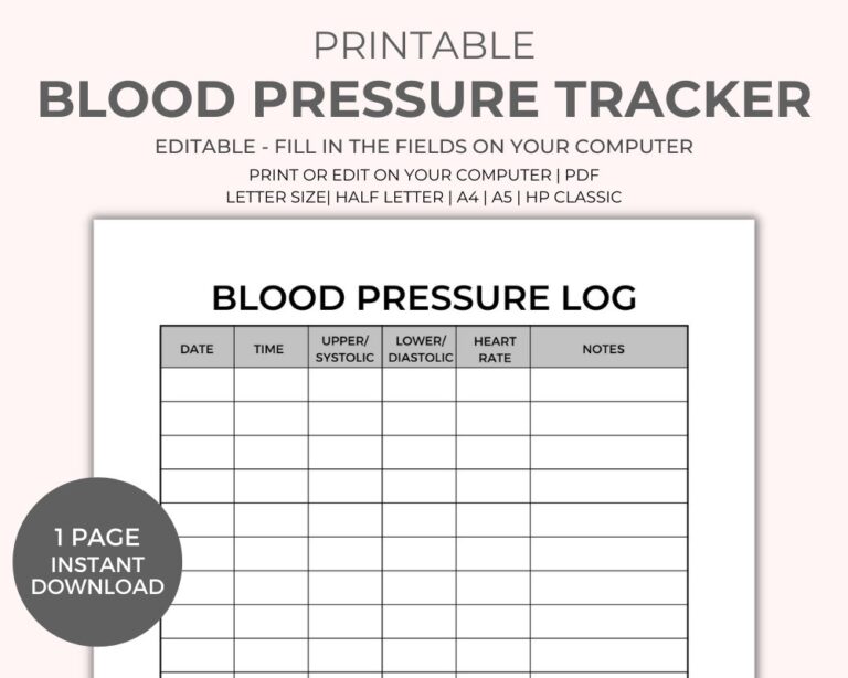 Blood Pressure Chart Printable Instant Download Medical Tracker 
