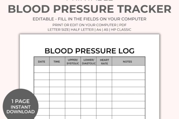 Blood Pressure Chart Printable Instant Download Medical Tracker Editable Blood Pressure Tracker BP Tracker Blood Pressure Log Etsy