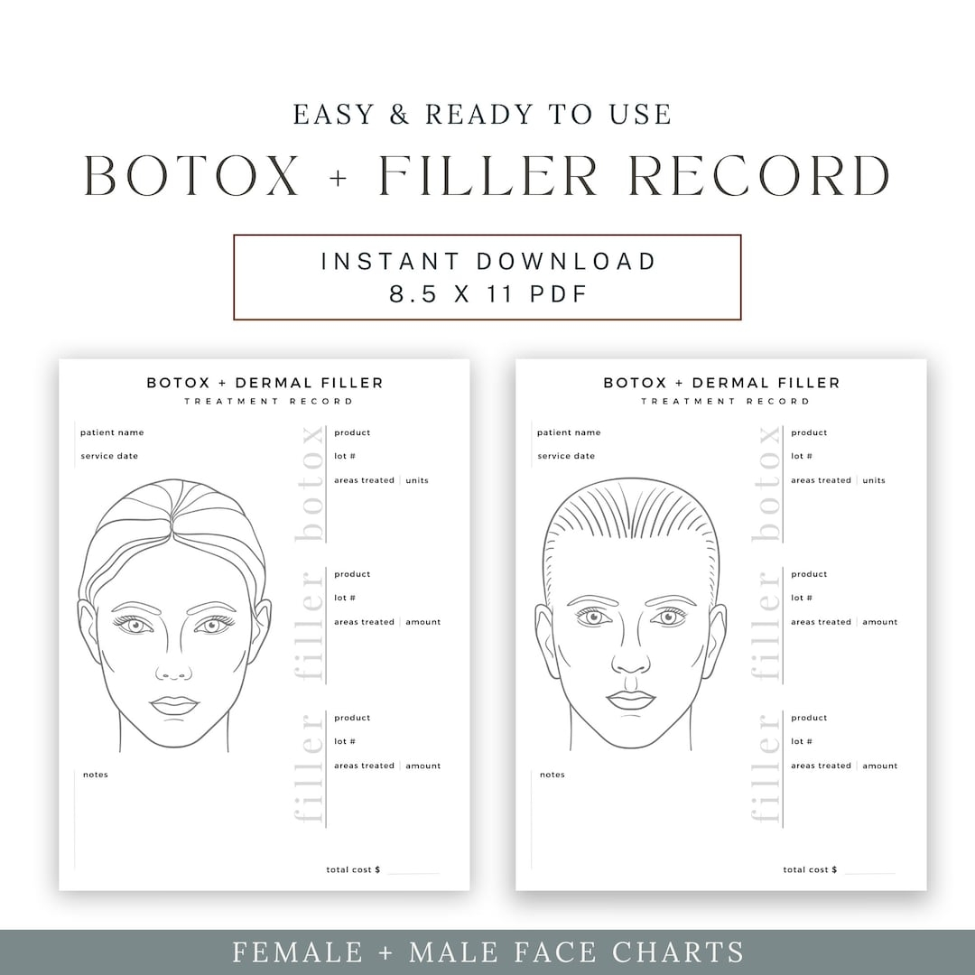BOTOX Dermal Filler Treatment Record Patient Record BOTOX Dermal Filler Nurse Injector Injectables Form Instant Digital Download Etsy 