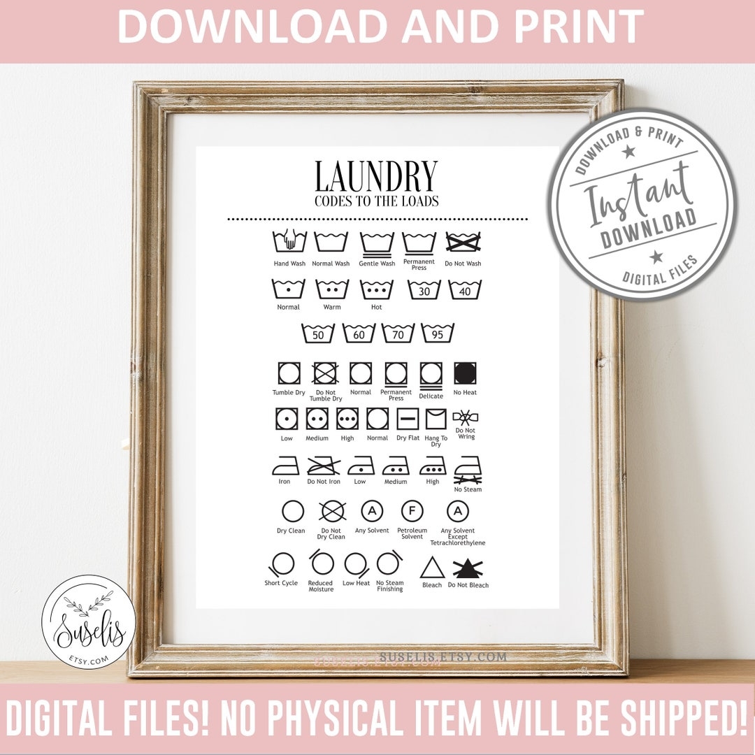 Buy Printable Laundry Guide Wash Symbols Print Clothes Care Sign Ironing Instruction Art Laundry Symbols Poster Bathroom Decor DIGITAL FILE 