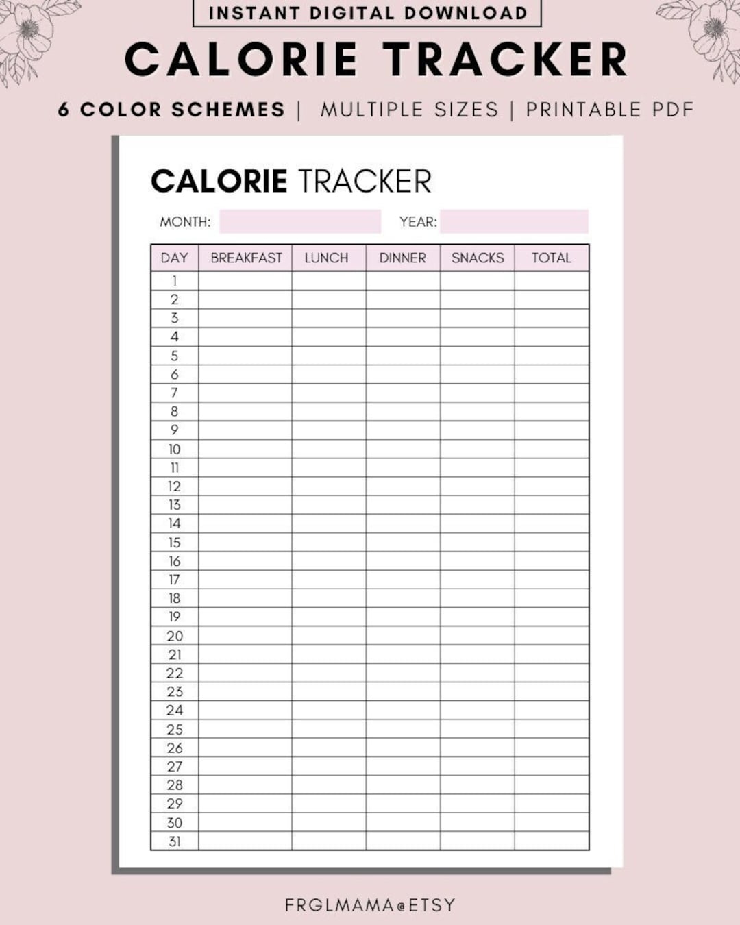 Free Printable Food Calorie Chart Pdf