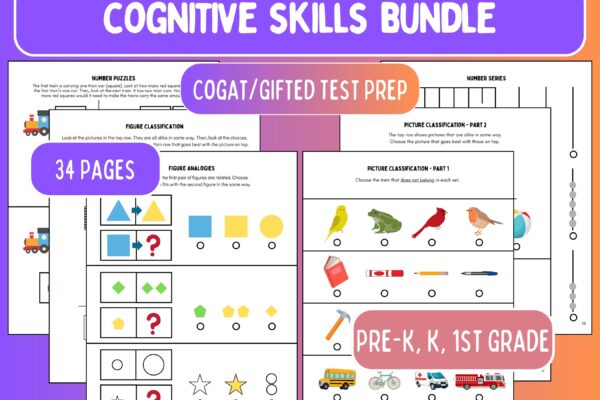 Cognitive Skills Bundle Cogat Test Prep Gifted U0026 Talented Prep Preschool Kindergarten First Grade Printables Gifted Games Logic Tests Etsy