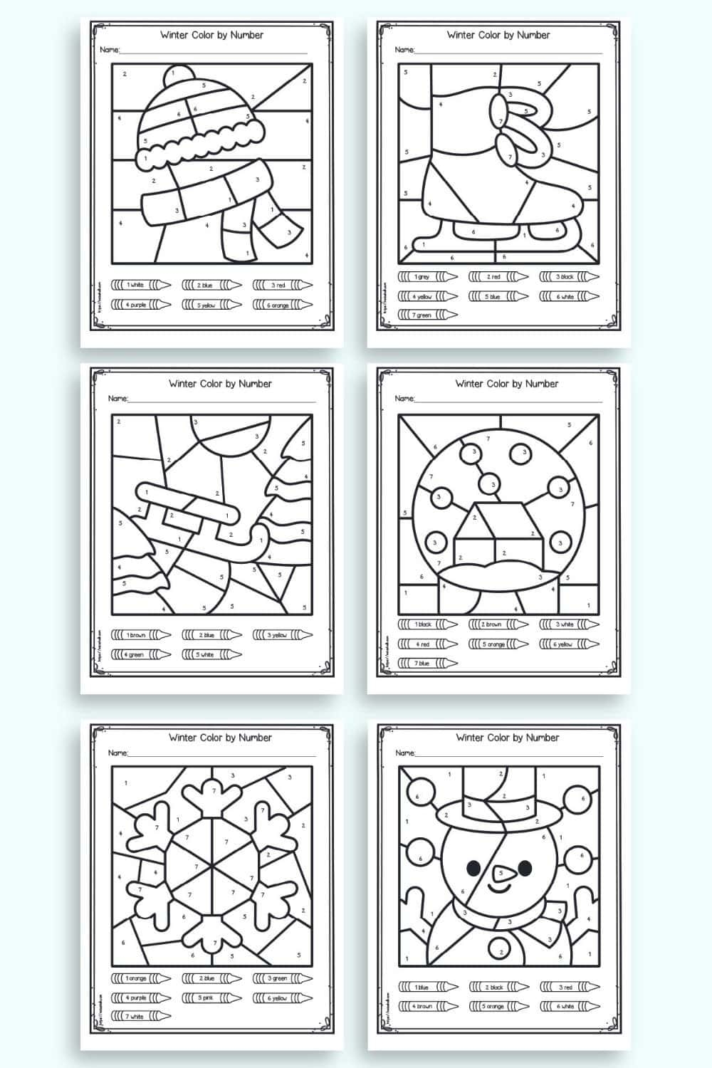 Color By Number Winter Worksheets The Artisan Life