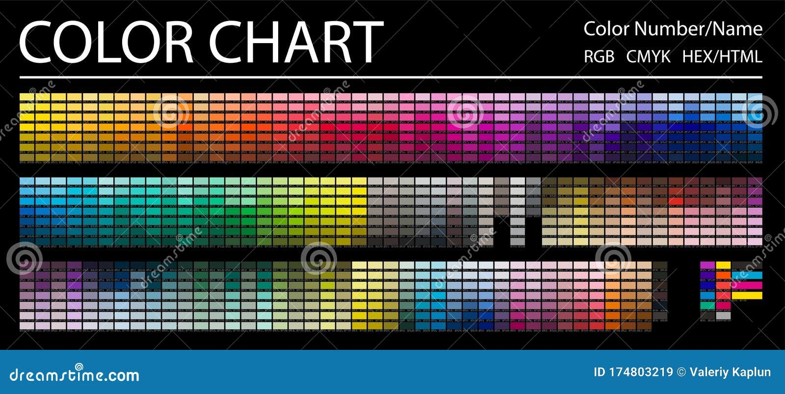 Color Chart Print Test Page Color Numbers Or Names RGB CMYK HEX HTML Codes Vector Color Palette Stock Illustration Illustration Of Colour Background 174803219