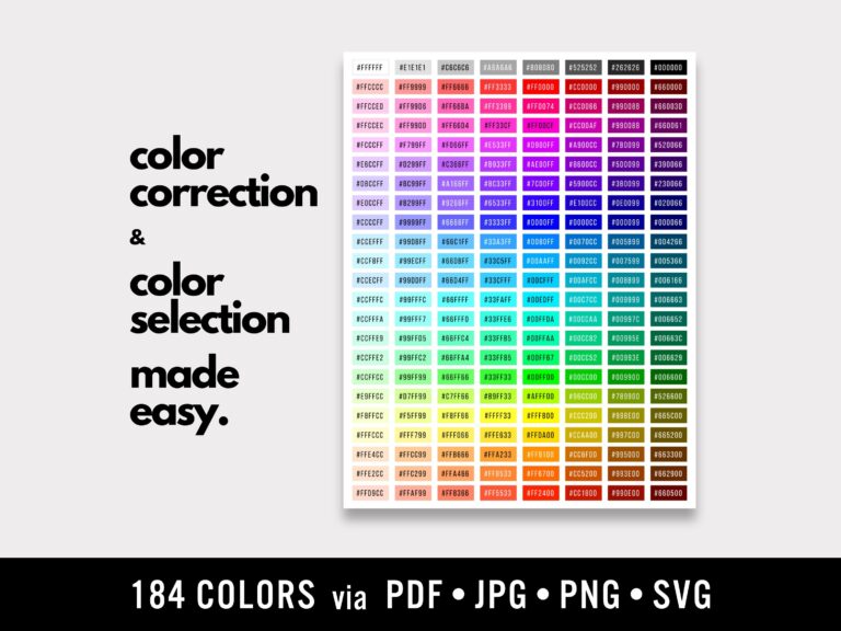 Color Correction HEX Code Color Chart Printable Designer Quick Reference Cheat Sheet Etsy