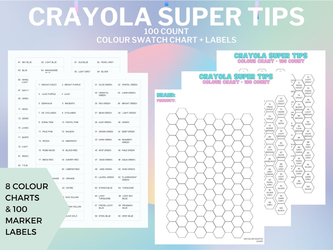 Crayola Color Chart 100 Color Swatch Chart 8 Set DIY Digital PDF File Download U0026 Print At Home Crayola Super Tips Color Chart Labels Etsy