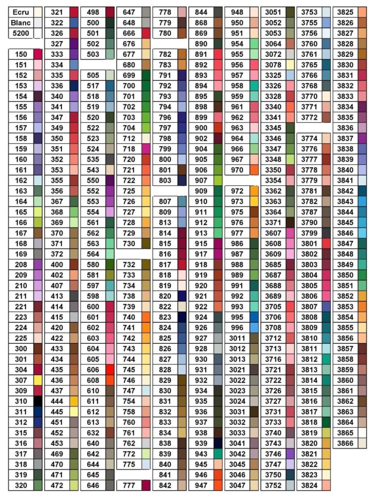 DMC Color Chart DiamondDrillsUSA