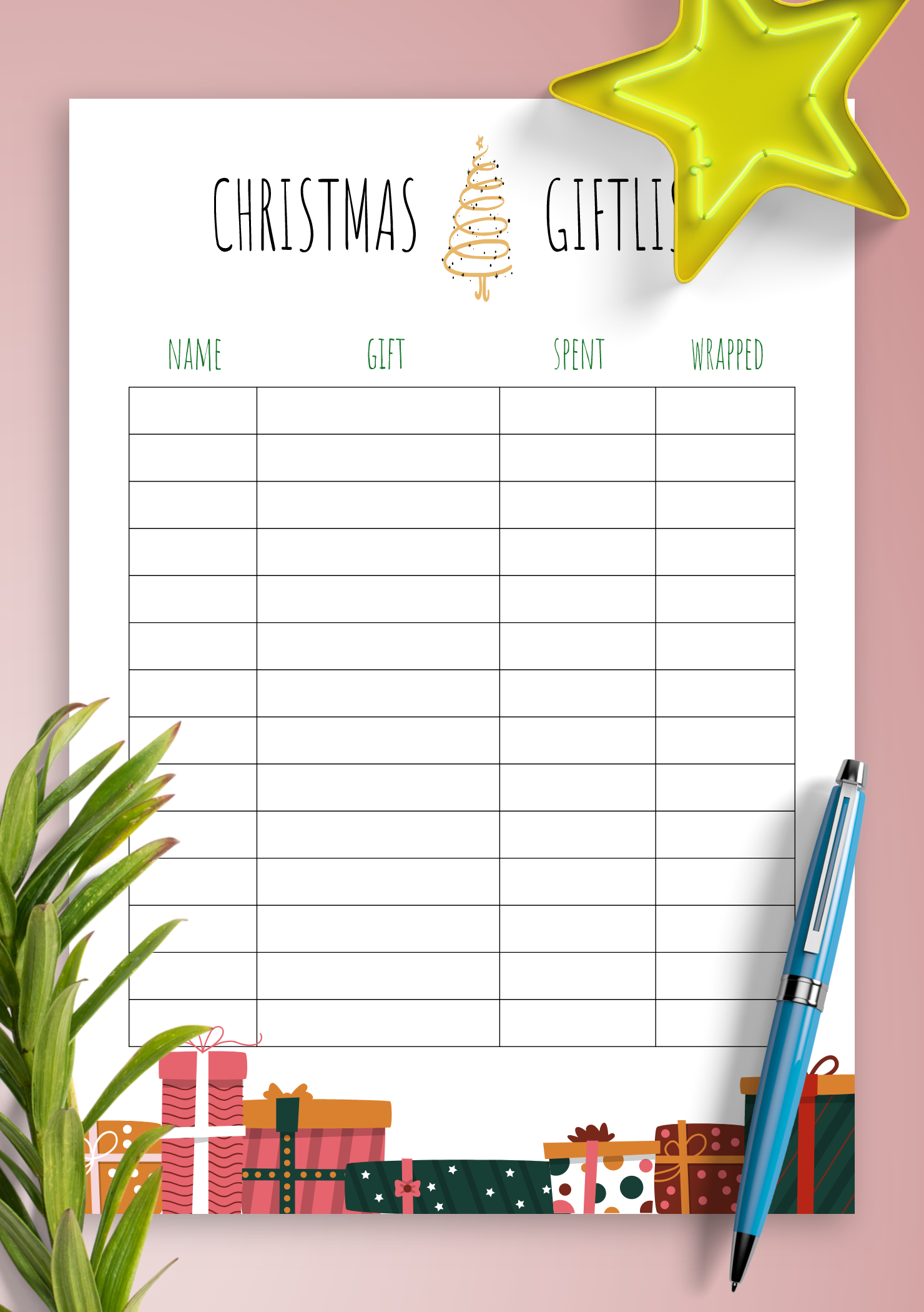 Download Printable Simple Bright Christmas Gift List PDF