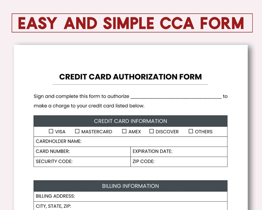 Easy Credit Card Authorization Form PDF Etsy