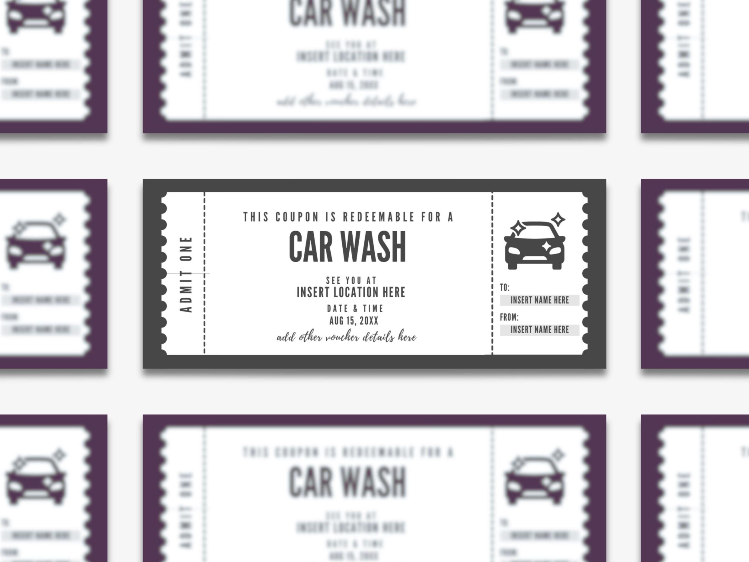 Editable Car Wash Coupon Template Custom Car Wash Ticket Printable Car Cleaning Gift Certificate PDF Etsy