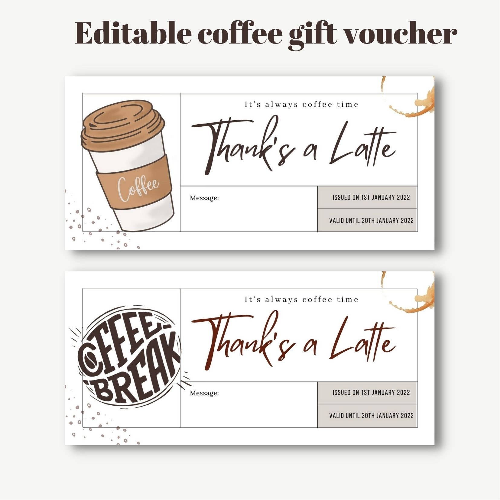 Editable Coffee Gift Coupon Template Printable Thank s A Latte Gift Certificate Gift Idea Digital Template Coffee Lover Gift Card Etsy