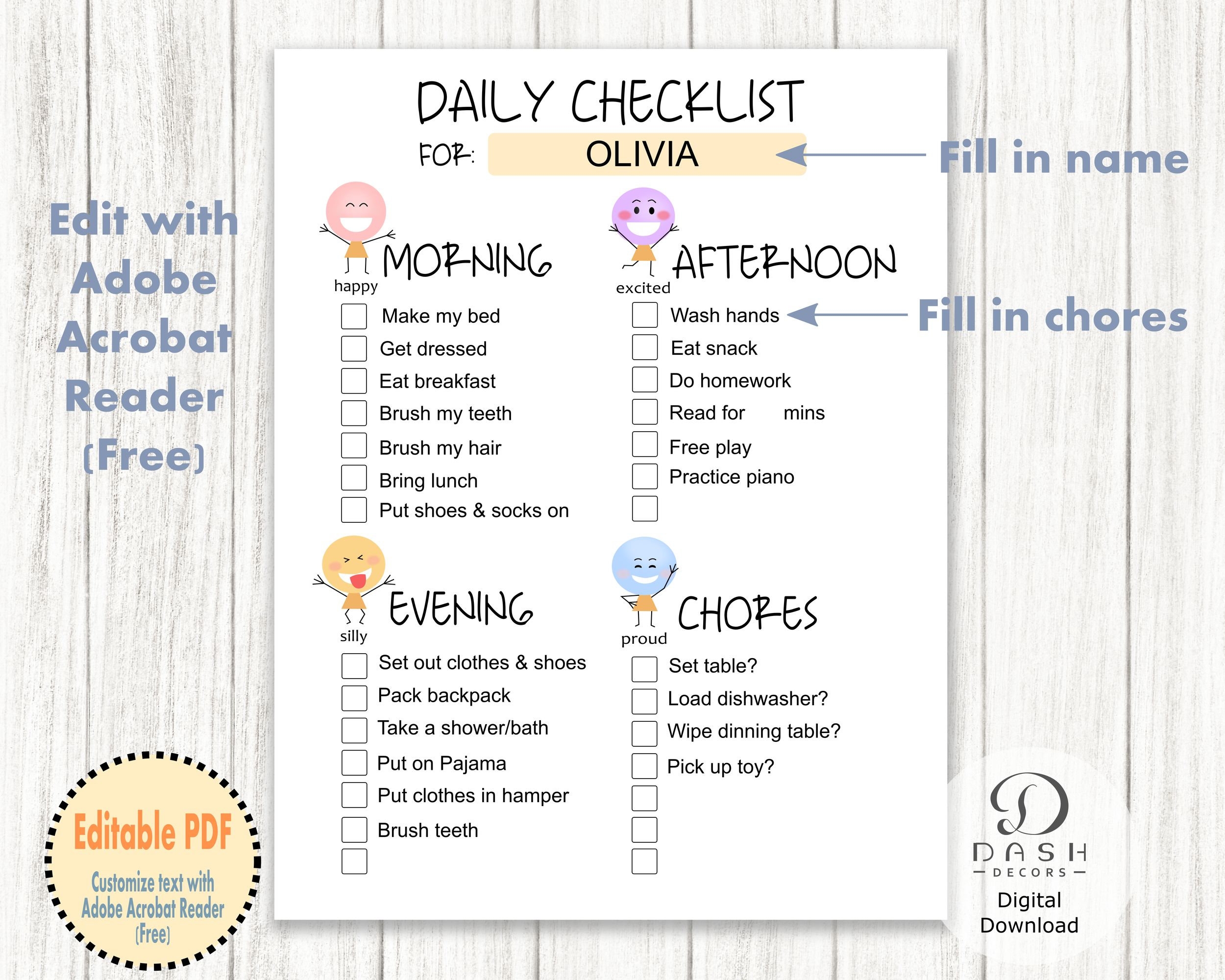 Editable Daily Routine Chore Chart Template For Kids U0026 Toddler Printable Rainbow Responsibility Chart List Daily Routine Checklist Etsy