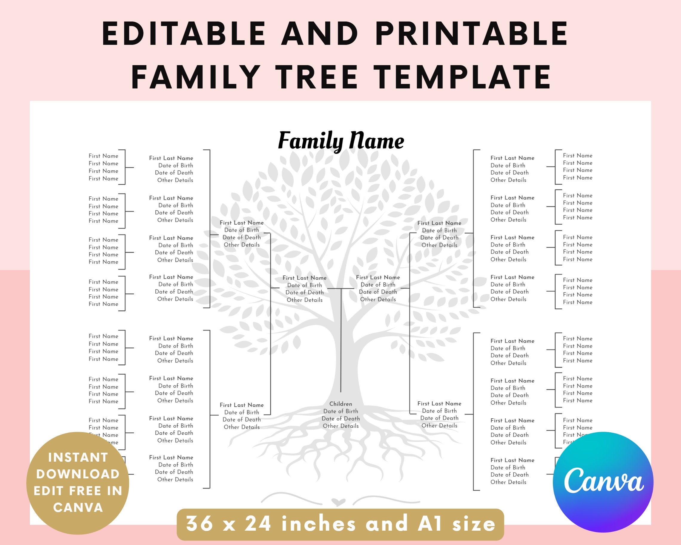 Editable Family Tree Template Family Tree Chart Printable 5 
