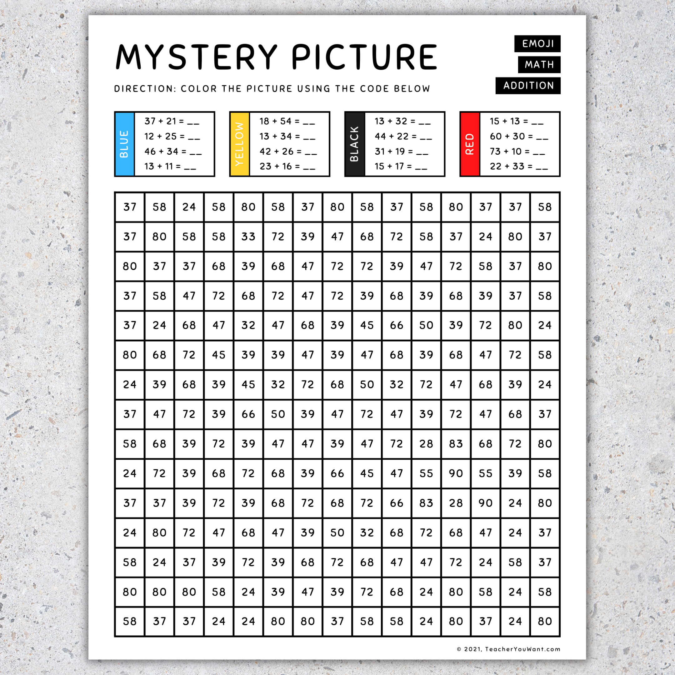 Emoji Mystery Picture Color By Number Back To School Math