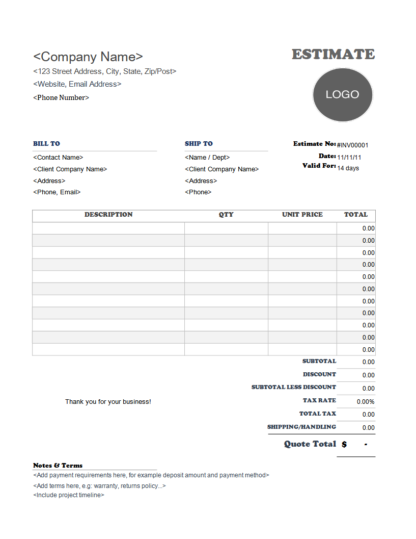 Quote Pdf Free Printable Estimate Forms