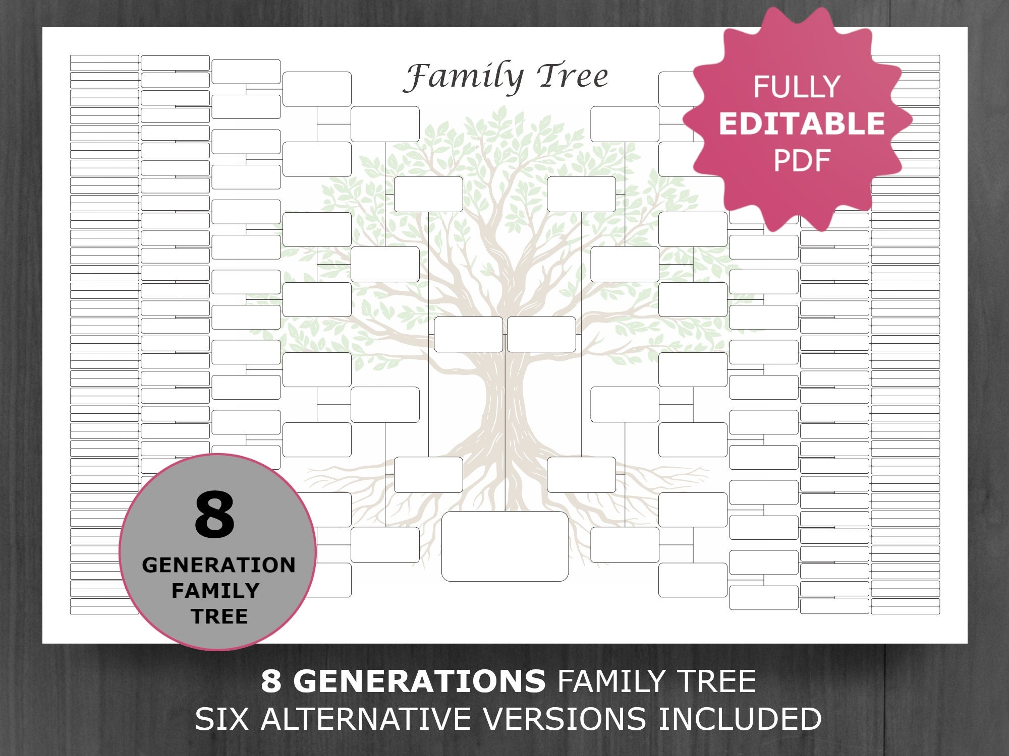 Family Tree Chart 8 Generations Printable And Editable Family Tree Template Digital Ancestor pedigree Chart Ancestral Genealogy Template Etsy