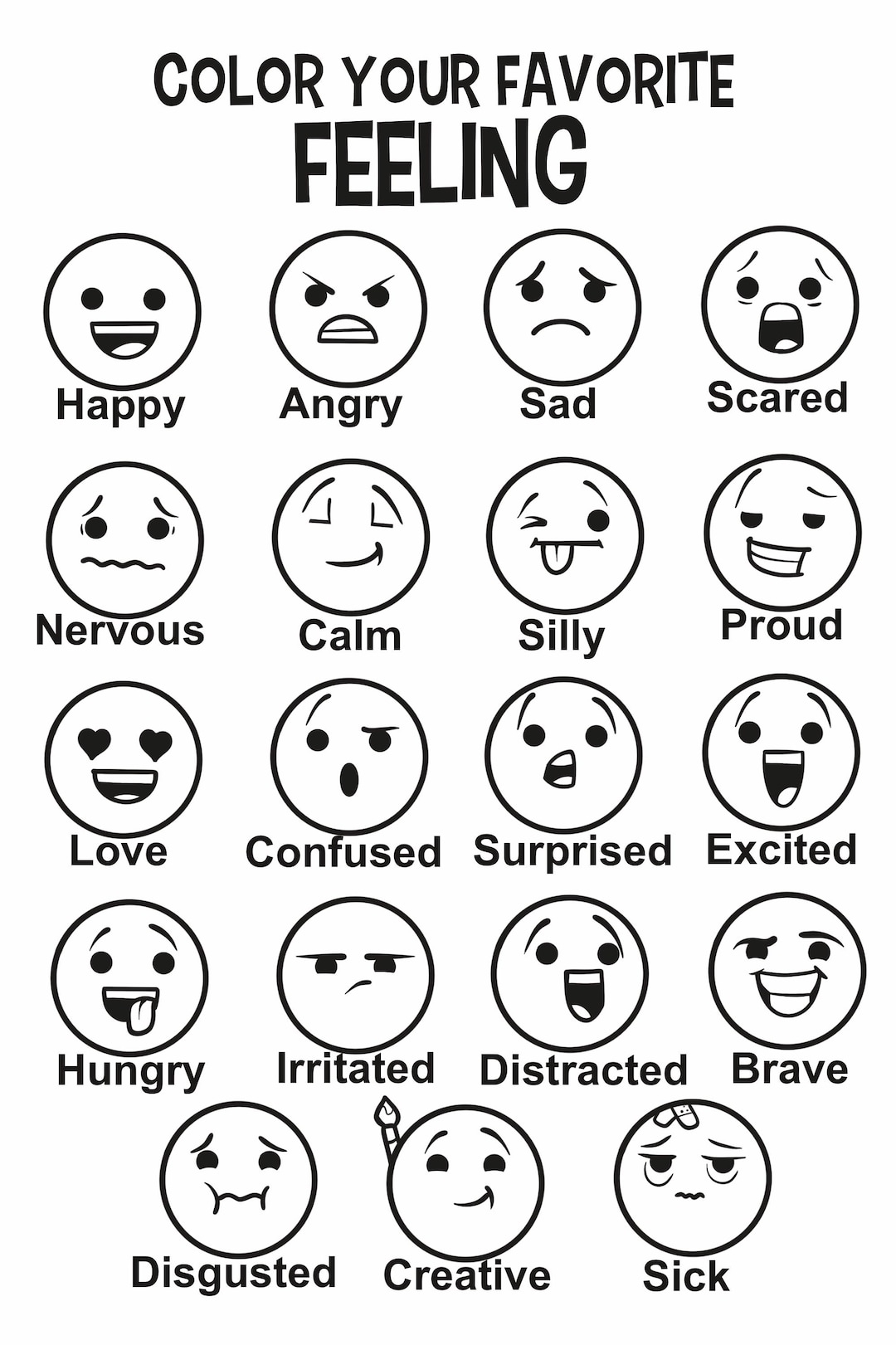 Feelings Chart children s Mental Health printable Counseling Activities Etsy Australia