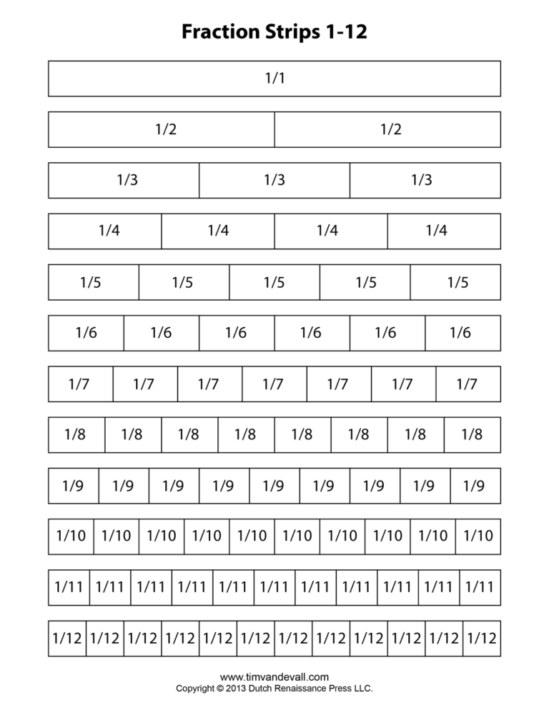Fraction Strip Templates For Kids School Math Printables
