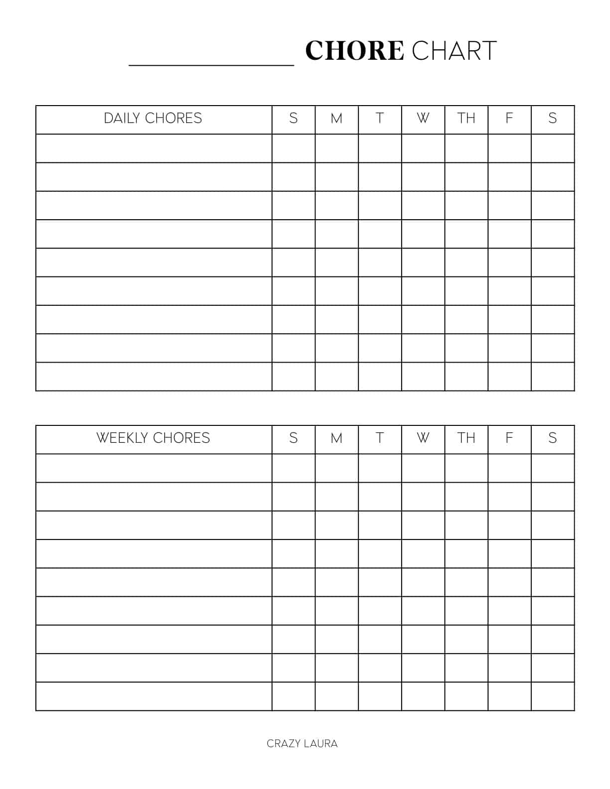 Pdf Free Printable Chore Charts
