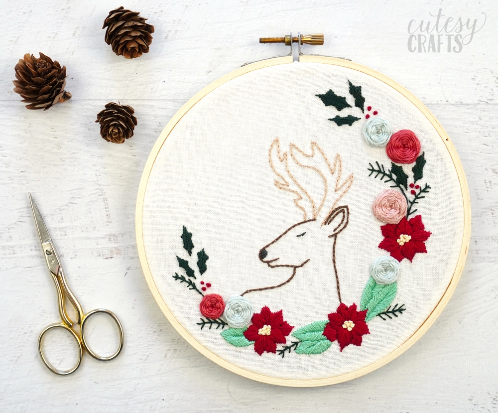 Free Christmas Deer Embroidery Pattern Cutesy Crafts