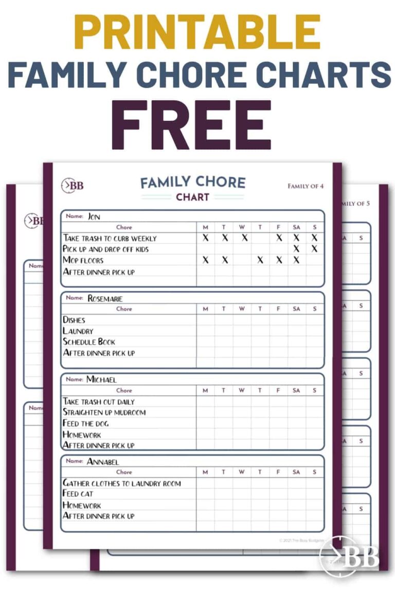 Free Family Chore Chart Printable The Busy Budgeter