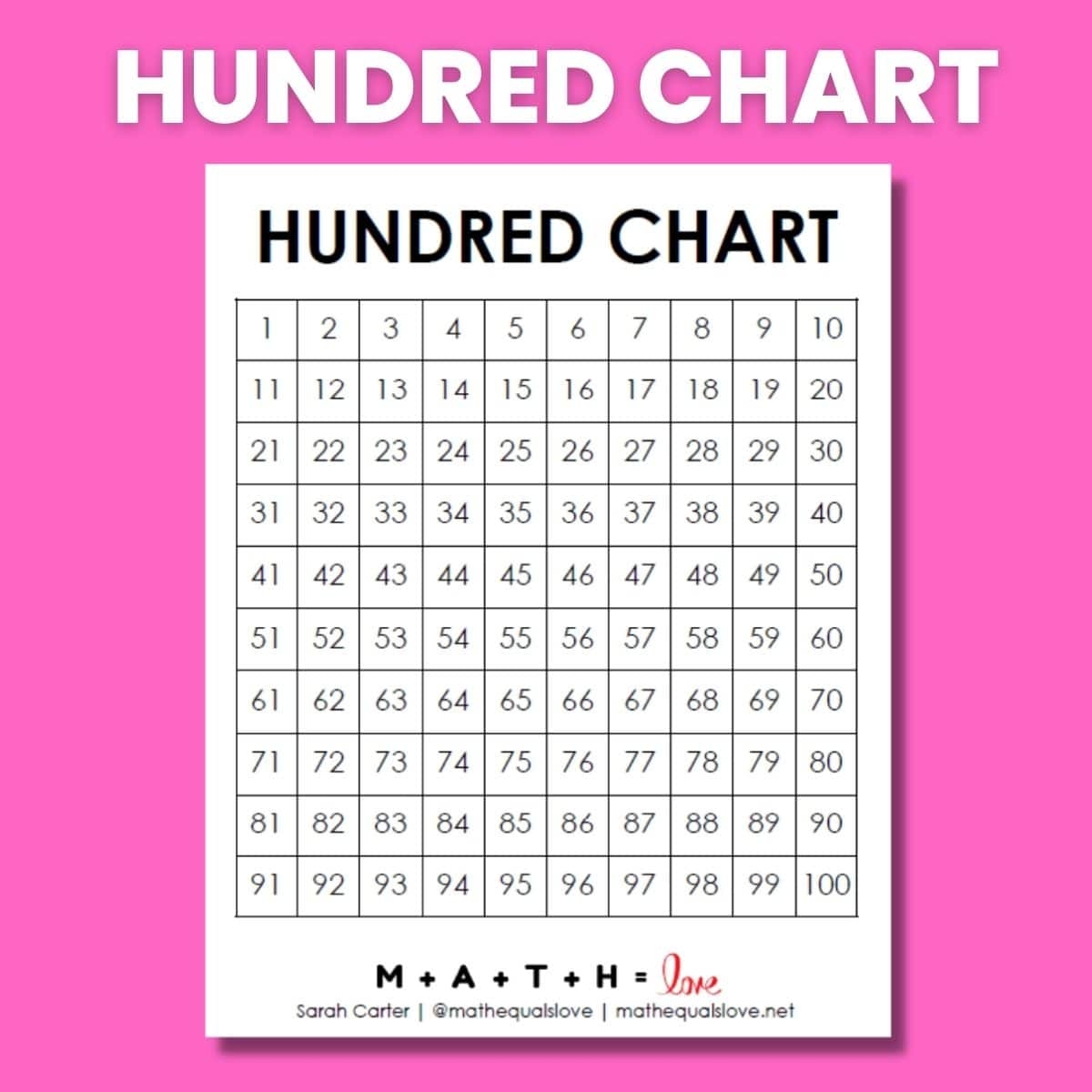 Free One Hundred Chart Printable