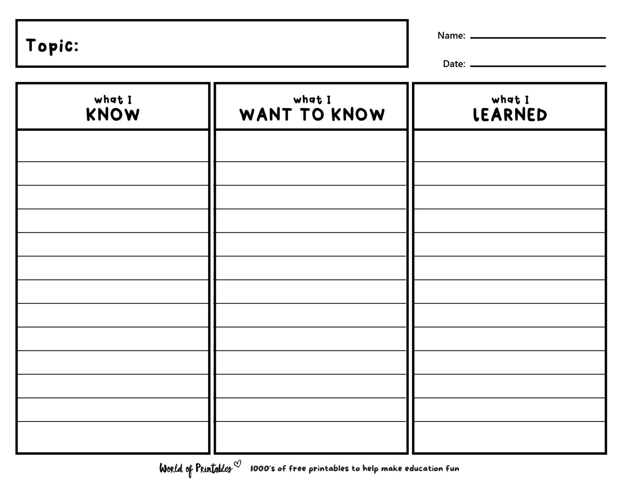 Kwl Chart Printable