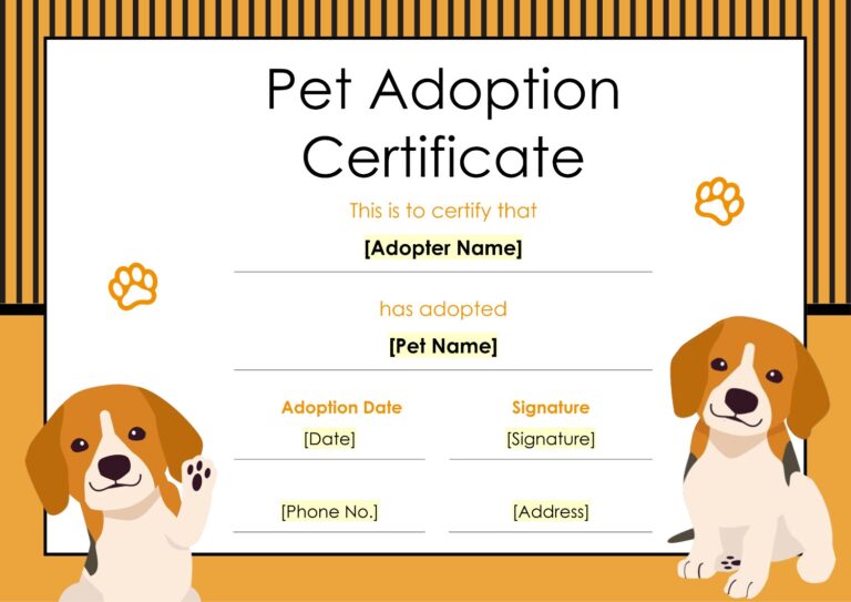 Free Pet Adoption Certificate Template Word Google Docs Highfile