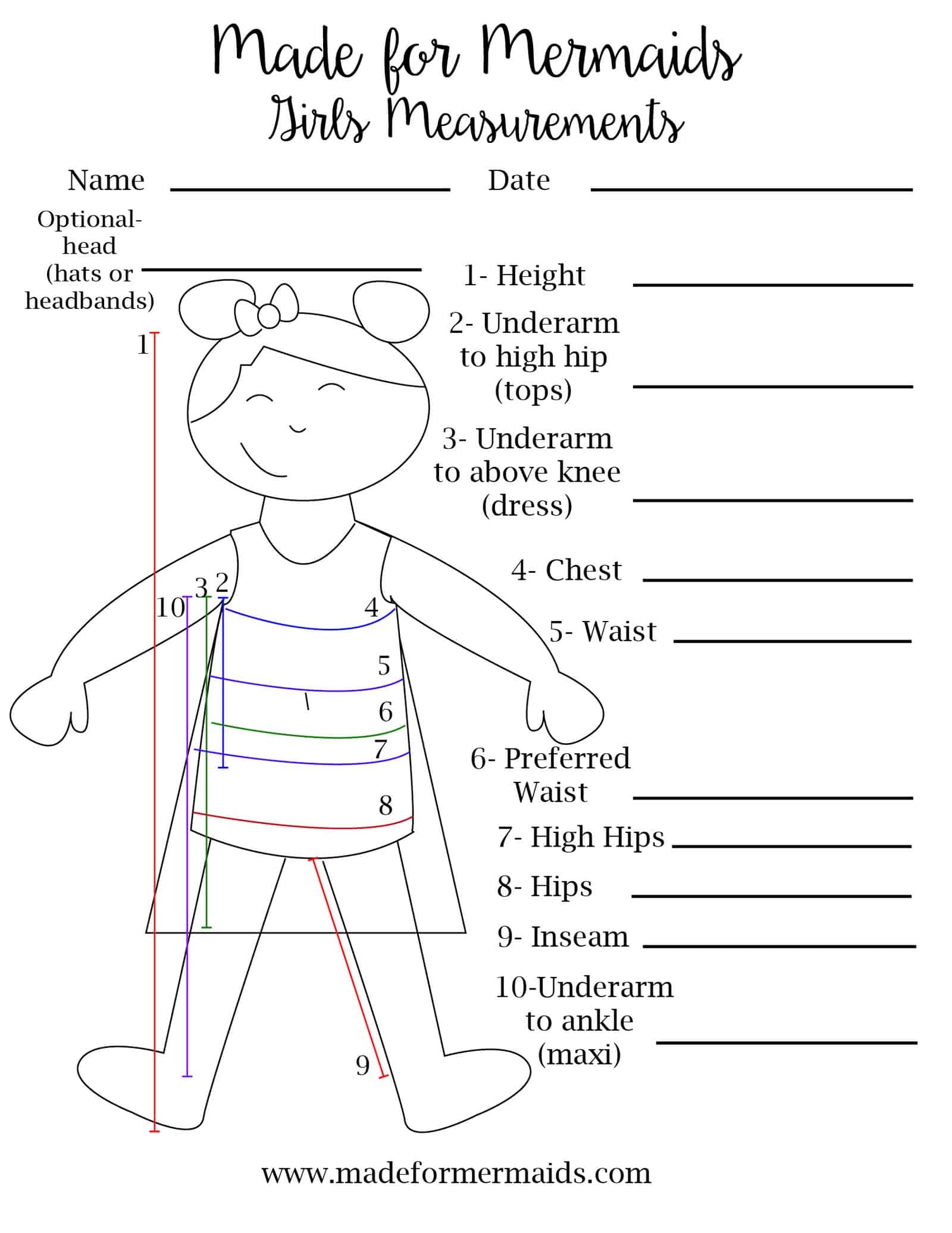 Printable Tailor Measurement Chart