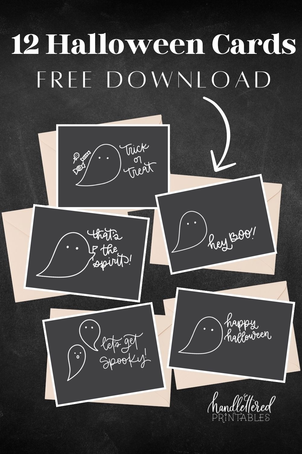 Free Printable Halloween Cards 12 Cute Ghosts Hand Lettered Printables