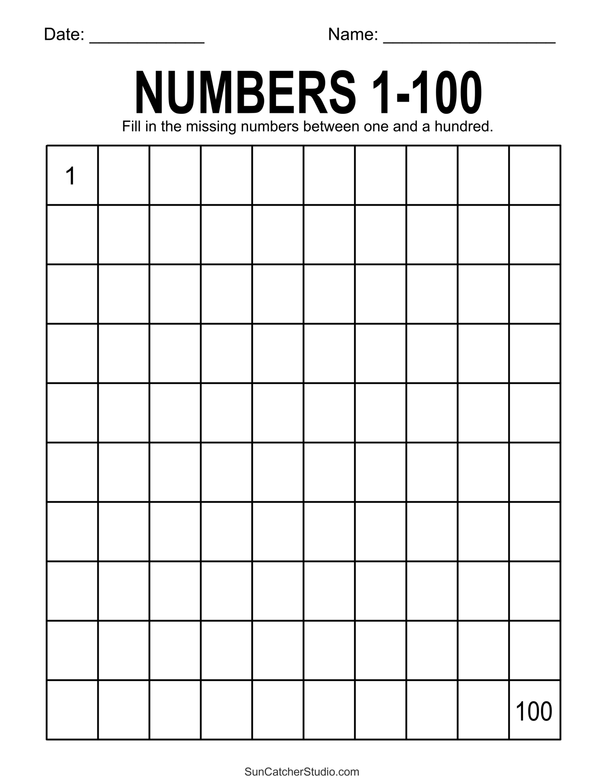 Free Printable Hundreds Charts Numbers 1 To 100 DIY Projects