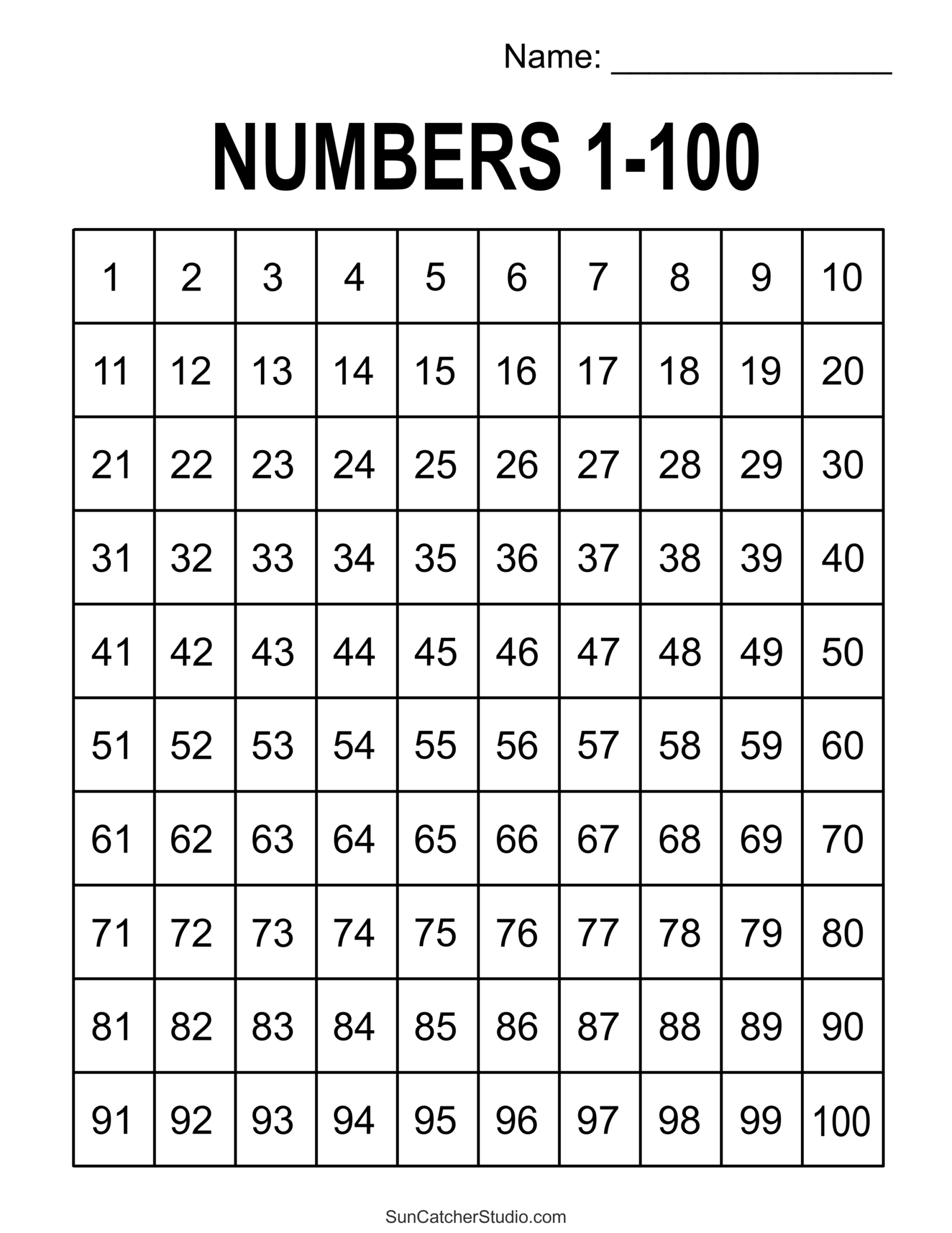 Printable 100 Chart Pdf