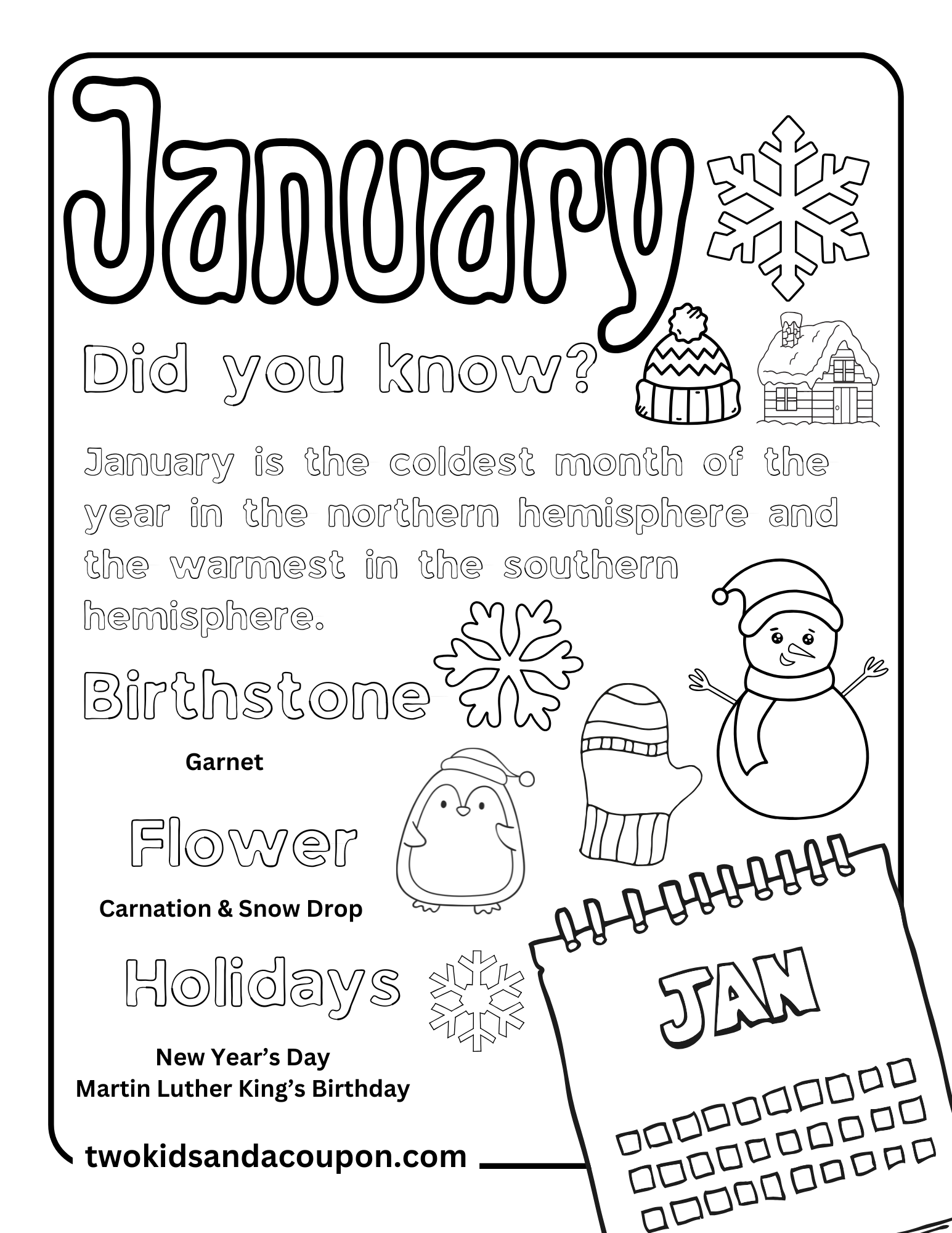 Free Printable January Coloring Pages For Kids And Adults