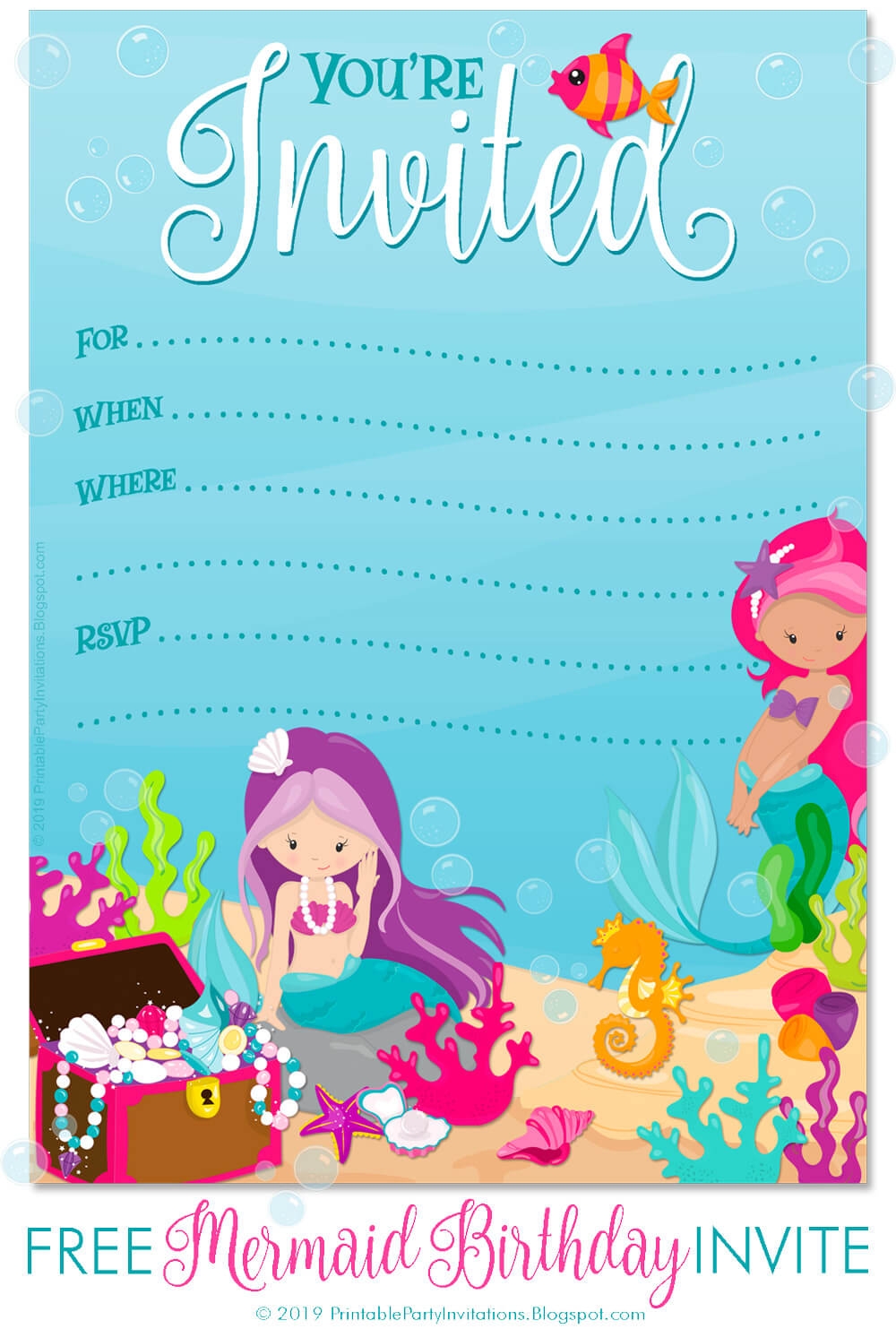 Free Printable Blank Mermaid Birthday Invitations