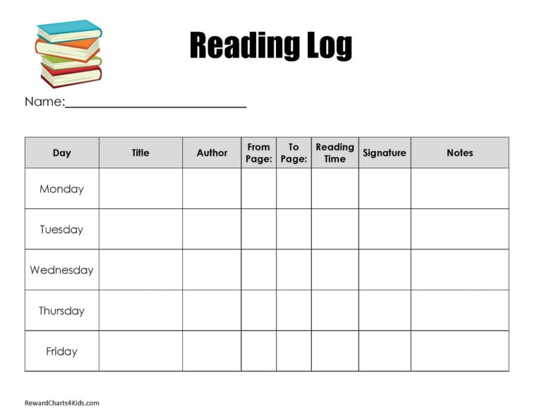 Free Printable Reading Chart Templates Many Designs Available
