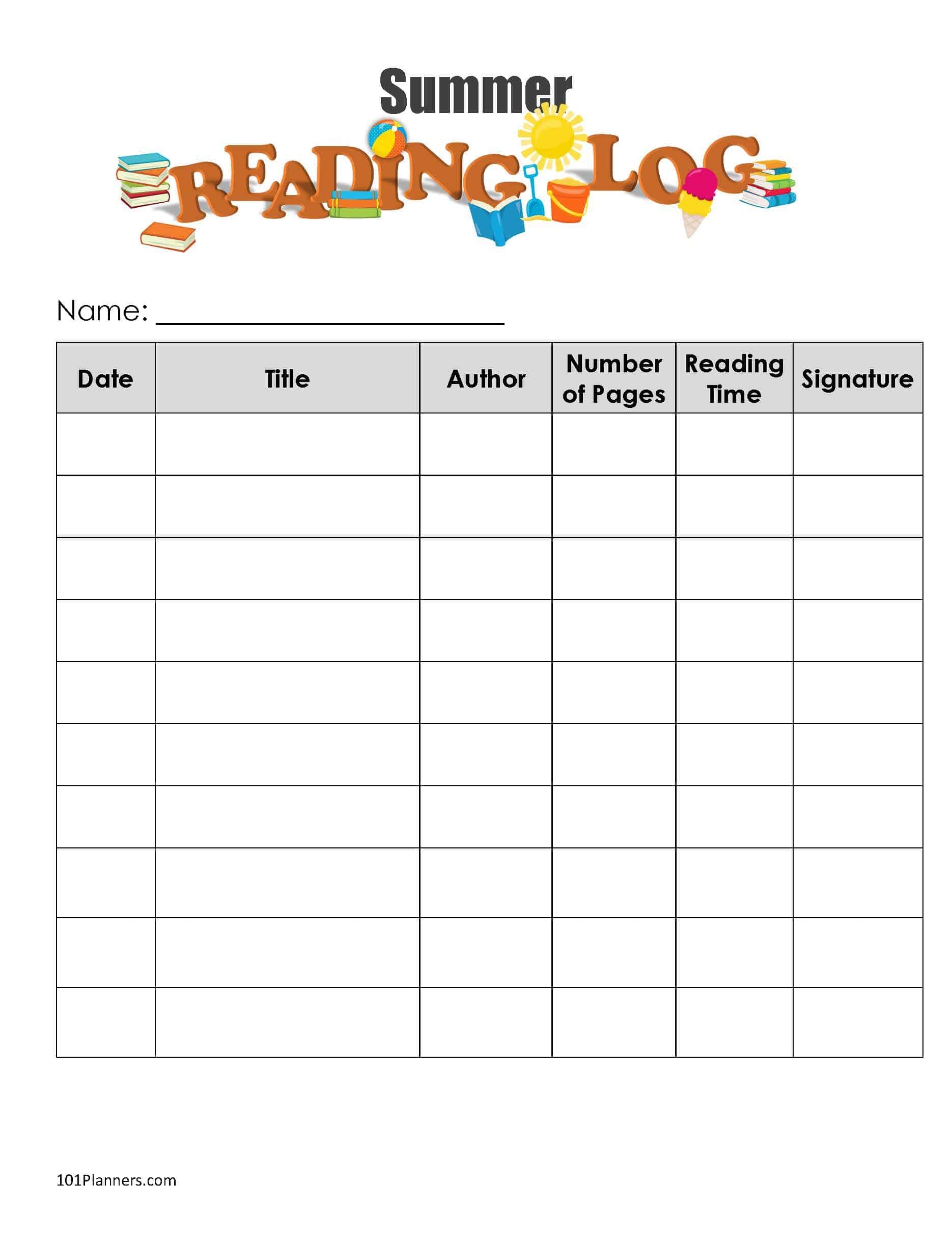 Free Printable Summer Reading Log