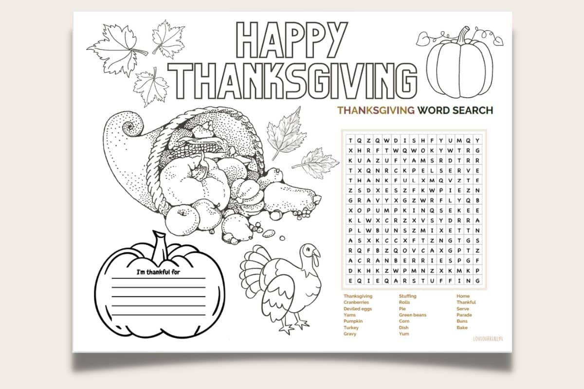 Free Thanksgiving Color Printables